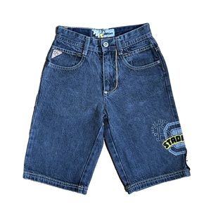 VINTAGE 90s Academiks Boys’ Black Denim Stadium Jean Shorts Size 4 Streetwear